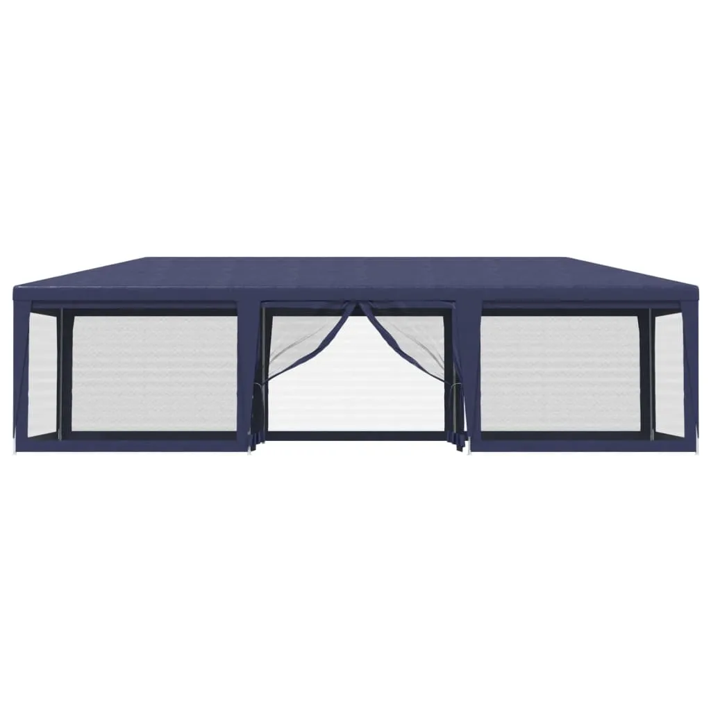 Party Tent with 8 Mesh Sidewalls Blue 9x4 m HDPE