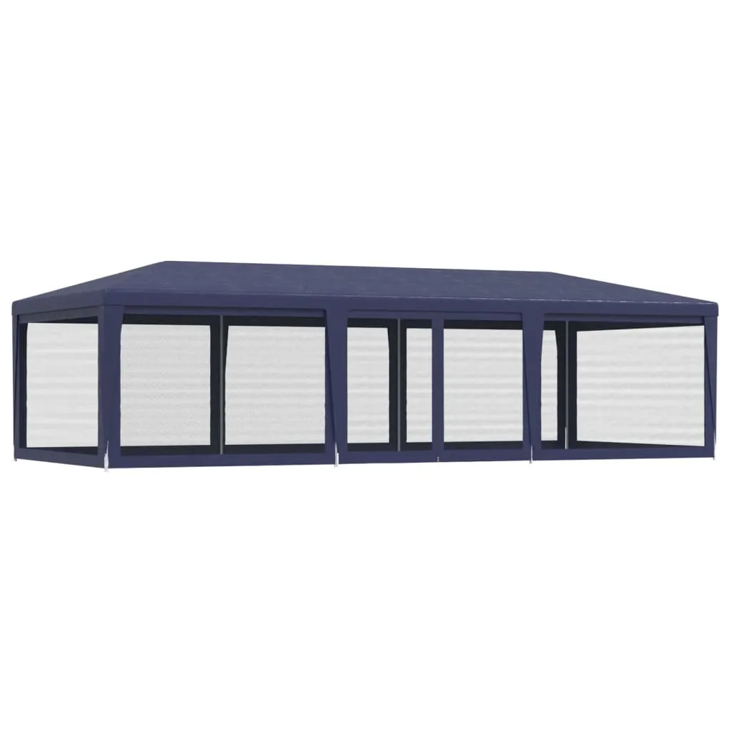 Party Tent with 8 Mesh Sidewalls Blue 9x4 m HDPE