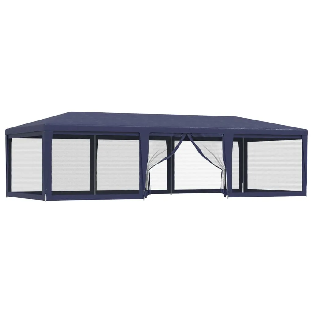 Party Tent with 8 Mesh Sidewalls Blue 9x4 m HDPE