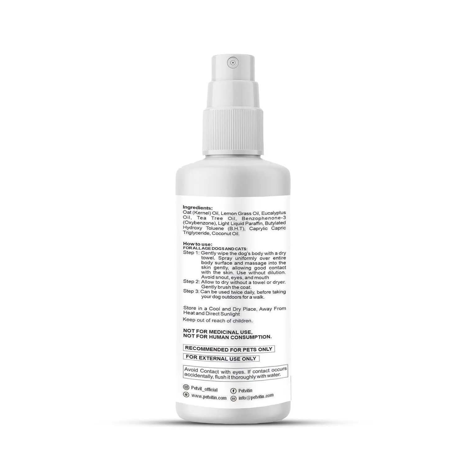 Petvit Tick Repellent Oil Spray with Coconut Oil, Tea Tree Oil, Eucalyptus Oil | Anti Tick Spray for All Breed Dogs & Cats –100 ml