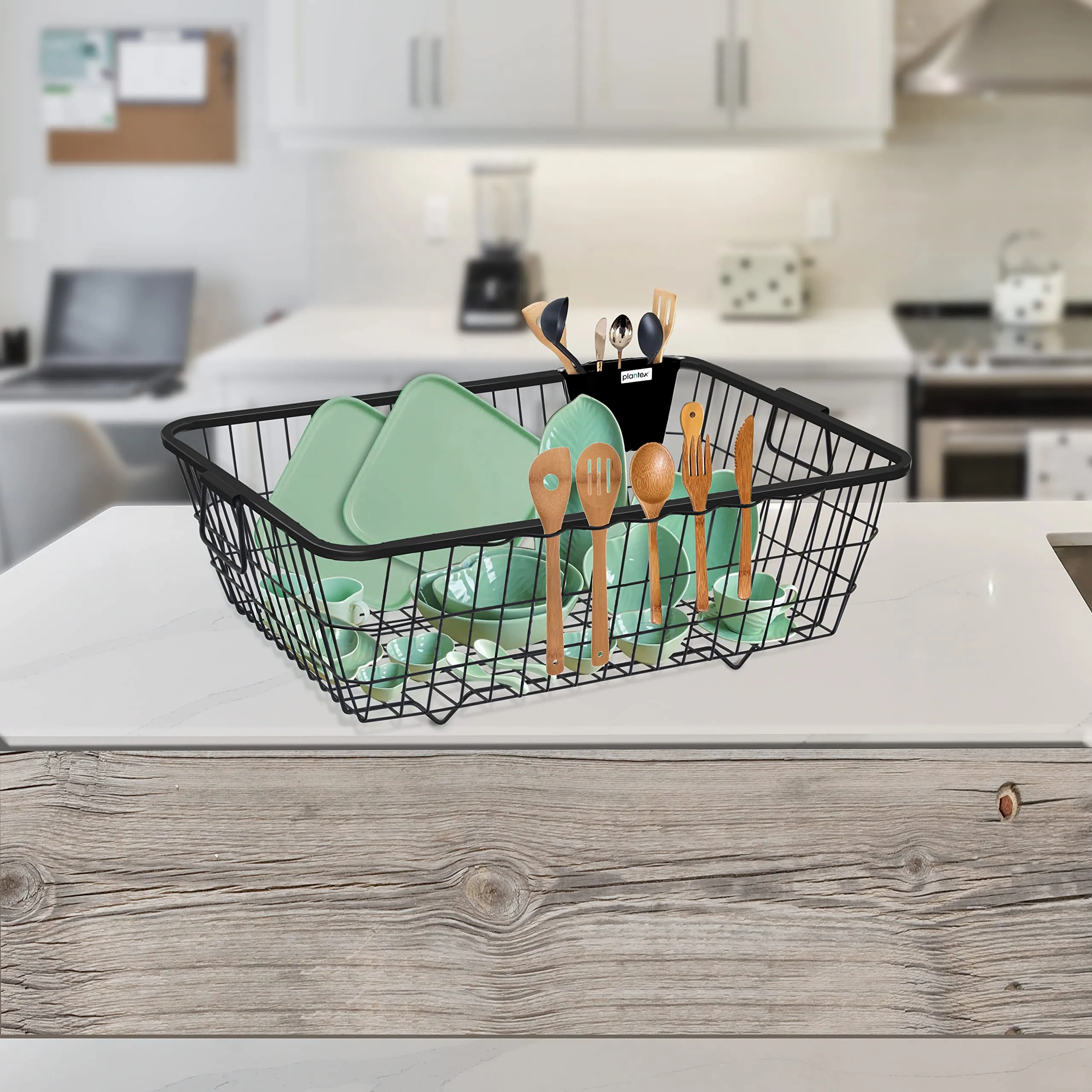 Plantex GI metal Dish Drainer Basket for Kitchen Utensils/Dish Drying Rack/Bartan Basket(Size - 56 x 43 x 20 cm/Black)
