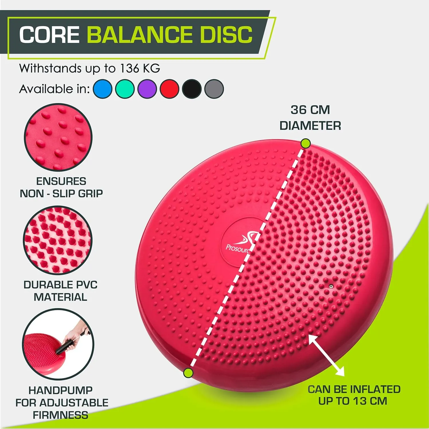 ProsourceFit Core Balance Disc Trainer, 14 Diameter with Pump for Improving Posture, Fitness, Stability