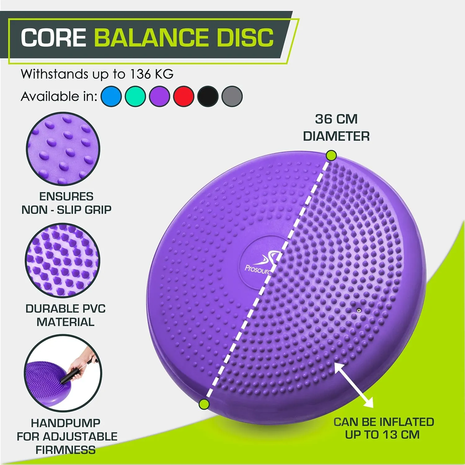 ProsourceFit Core Balance Disc Trainer, 14 Diameter with Pump for Improving Posture, Fitness, Stability
