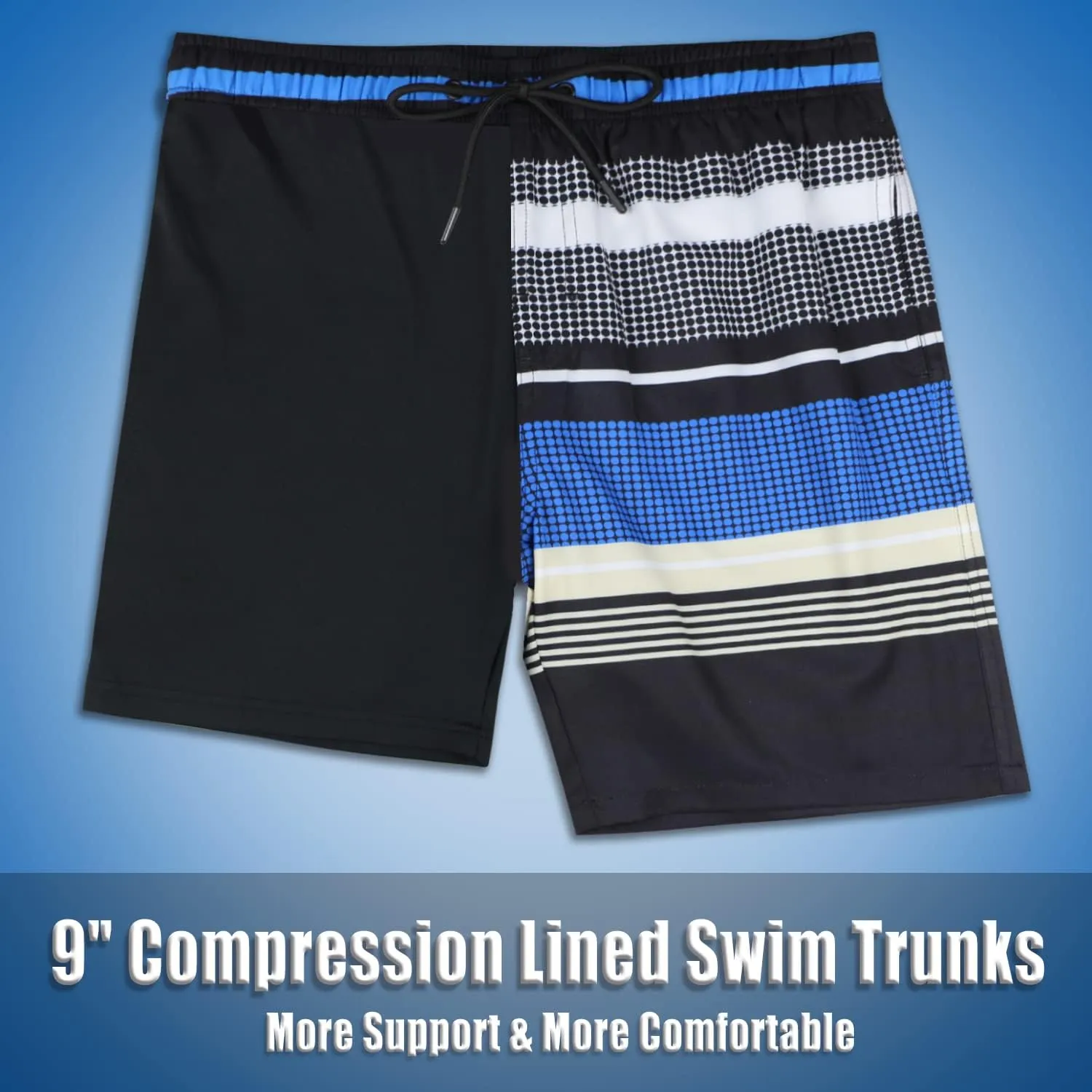 QRANSS Mens Swimming Trunks with Compression Liner 9'' Quick Dry Long Swim Shorts Swimwear Boardshorts with Boxer Brief Liner