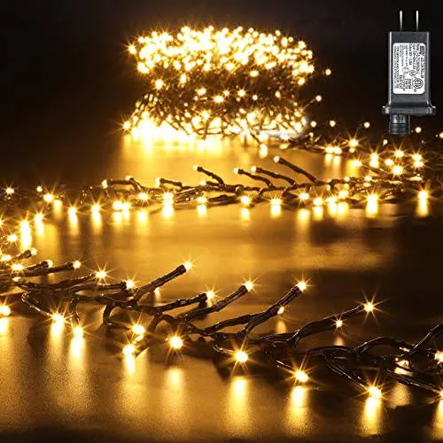 Quntis 760 LED Christmas Tree Lights – 25FT Warm White Cluster Lights with 8 Modes & Memory Function for Holiday Decor