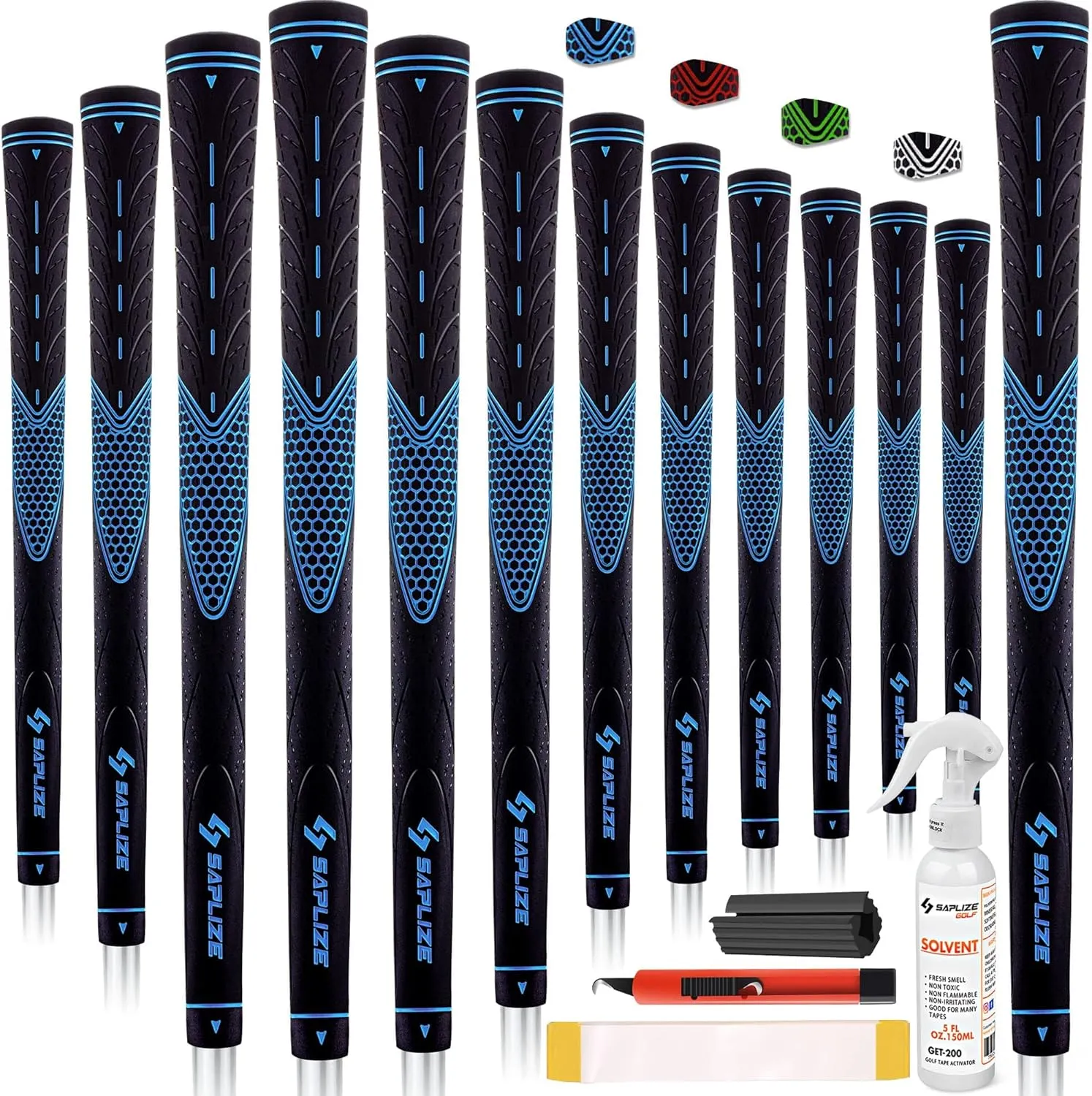 SAPLIZE Golf Grips Set of 13, Bundle with Tape or Full Regripping Kit, Jumbo / Mid / Standard / Undersize, Women / Men Anti-slip Rubber Golf Club Grips, CC01 Series