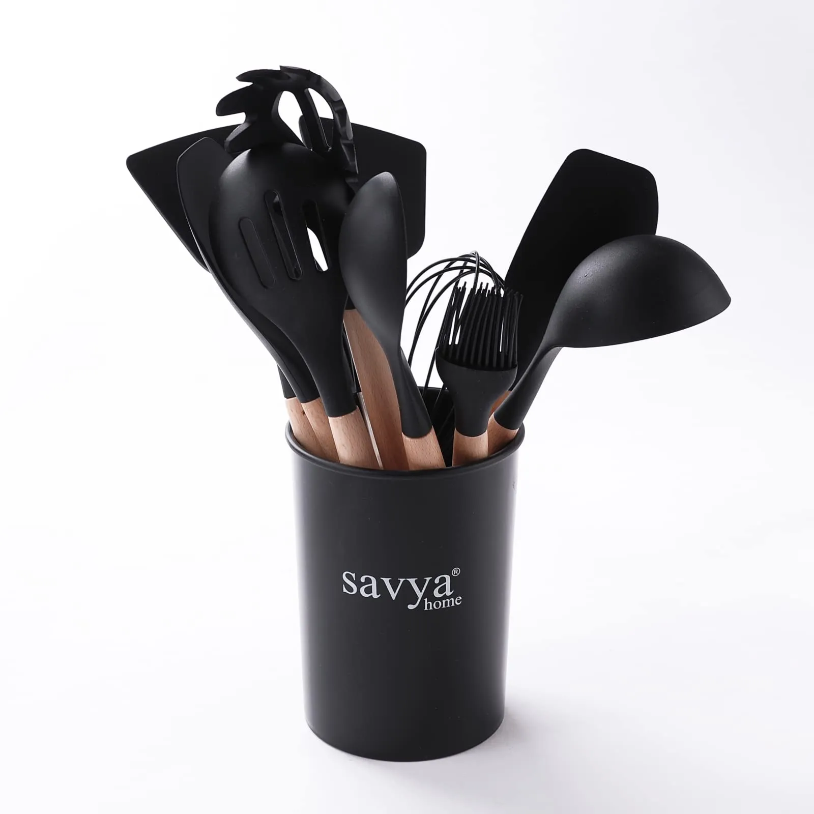 SAVYA HOME Black Silicon Spatula Set of 12 | BPA-Free & Food Grade Silicon | Non-stick Cookware Set, Kitchen Utensils Set | Cooking & Baking Essentials | Heat Resistant | Dishwasher Safe