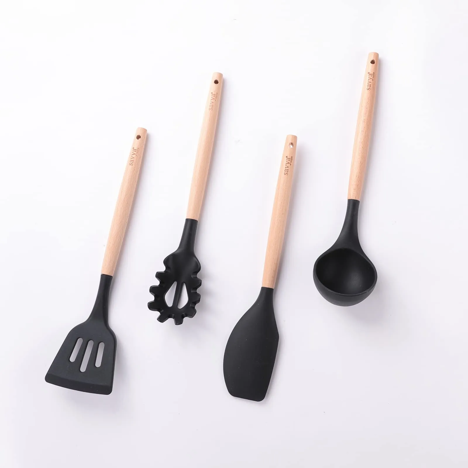 SAVYA HOME Black Silicon Spatula Set of 12 | BPA-Free & Food Grade Silicon | Non-stick Cookware Set, Kitchen Utensils Set | Cooking & Baking Essentials | Heat Resistant | Dishwasher Safe