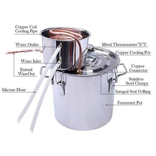 Seeutek Moonshine Still 3 Gal 12L Water Alcohol Distiller Spirits Kit Copper Tube Home Brew Wine Making Kit Oil Boiler Stainless Steel for DIY Whisky Brandy