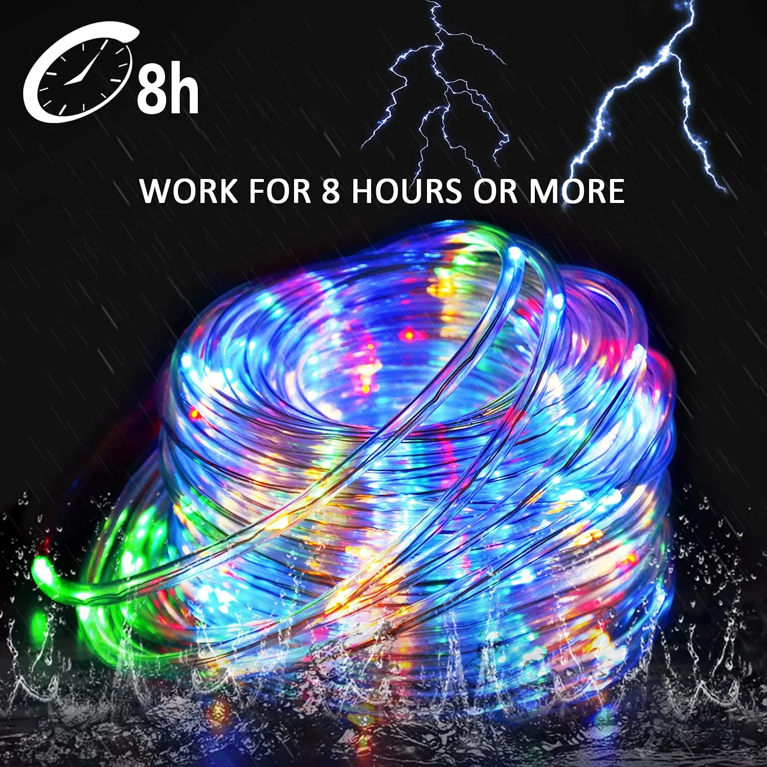 Solar Rope Lights Outdoor Lights, 8 Modes Clear Tube 200 LED Fairy String Lights 65.6FT