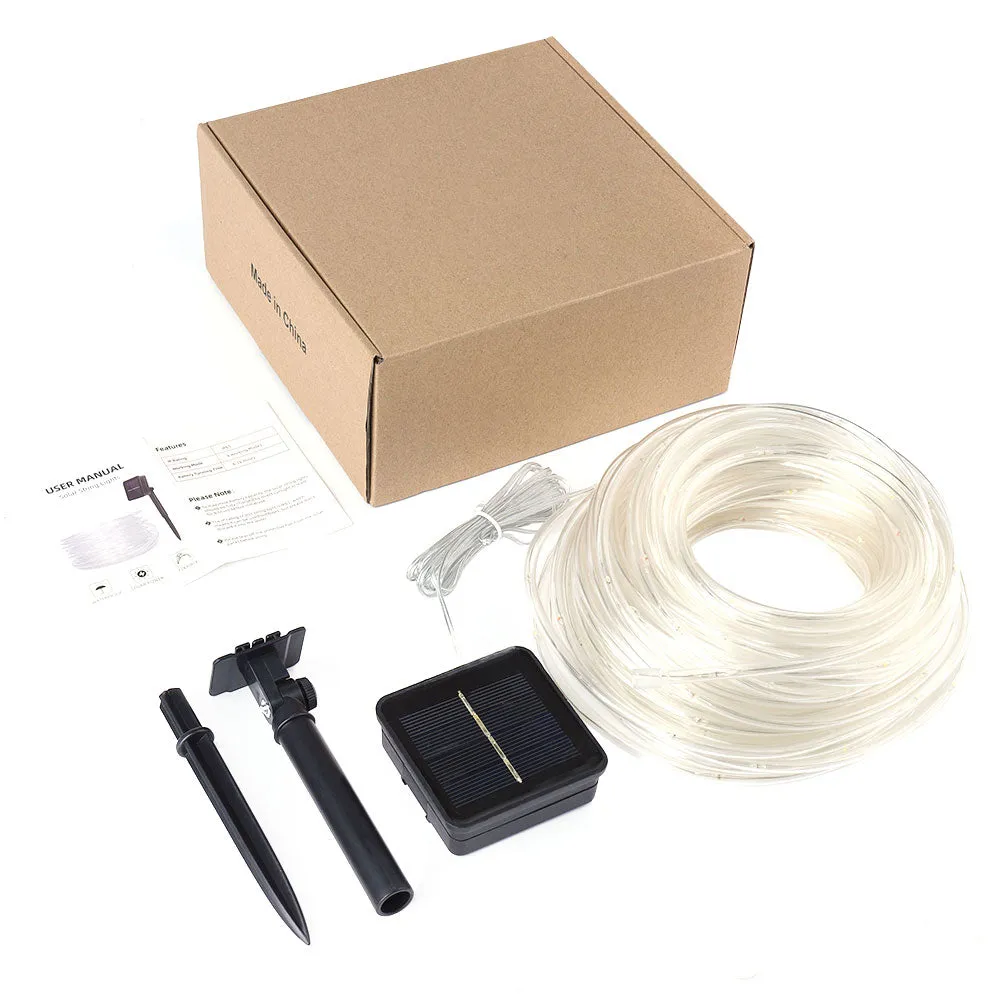 Solar Rope Lights Outdoor Lights, 8 Modes Clear Tube 200 LED Fairy String Lights 65.6FT