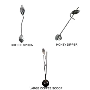 Stainless Steel Kitchen and Serving Utensils Three Piece Set Large Coffee Scoop Coffee Spoon and Honey Dipper by Metallic Evolution