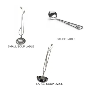 Stainless Steel Kitchen and Serving Utensils Three Piece Set Large Soup Ladle Small Soup Ladle and Sauce Ladle by Metallic Evolution