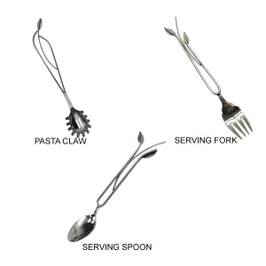 Stainless Steel Kitchen and Serving Utensils Three Piece Set Pasta Claw and Serving Fork Serving Spoon by Metallic Evolution