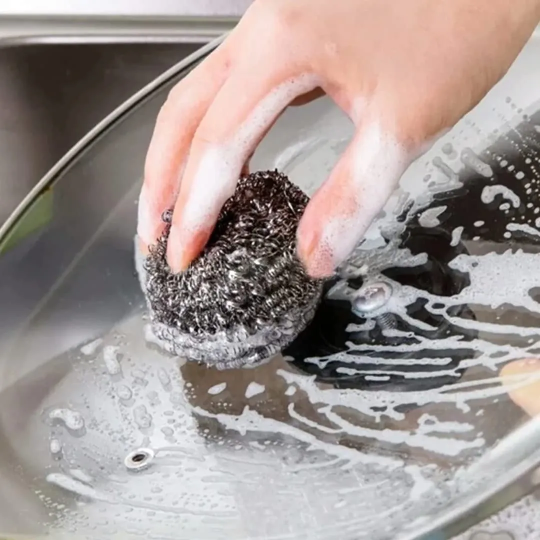 Sulfar Round Shape Stainless Steel Ball Scrubber (Pack of 12), Black (2388)