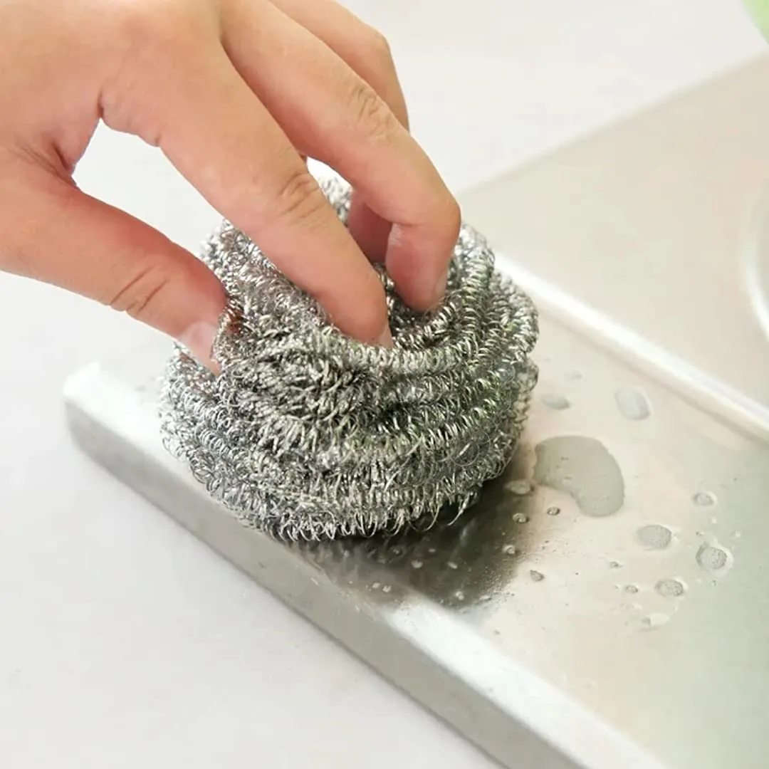 Sulfar Round Shape Stainless Steel Ball Scrubber (Pack of 12), Black (2388)