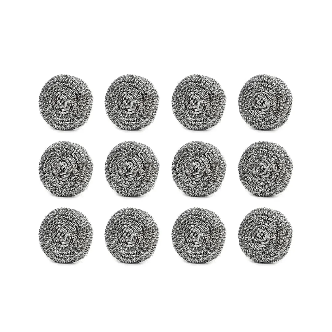 Sulfar Round Shape Stainless Steel Ball Scrubber (Pack of 12), Black (2388)