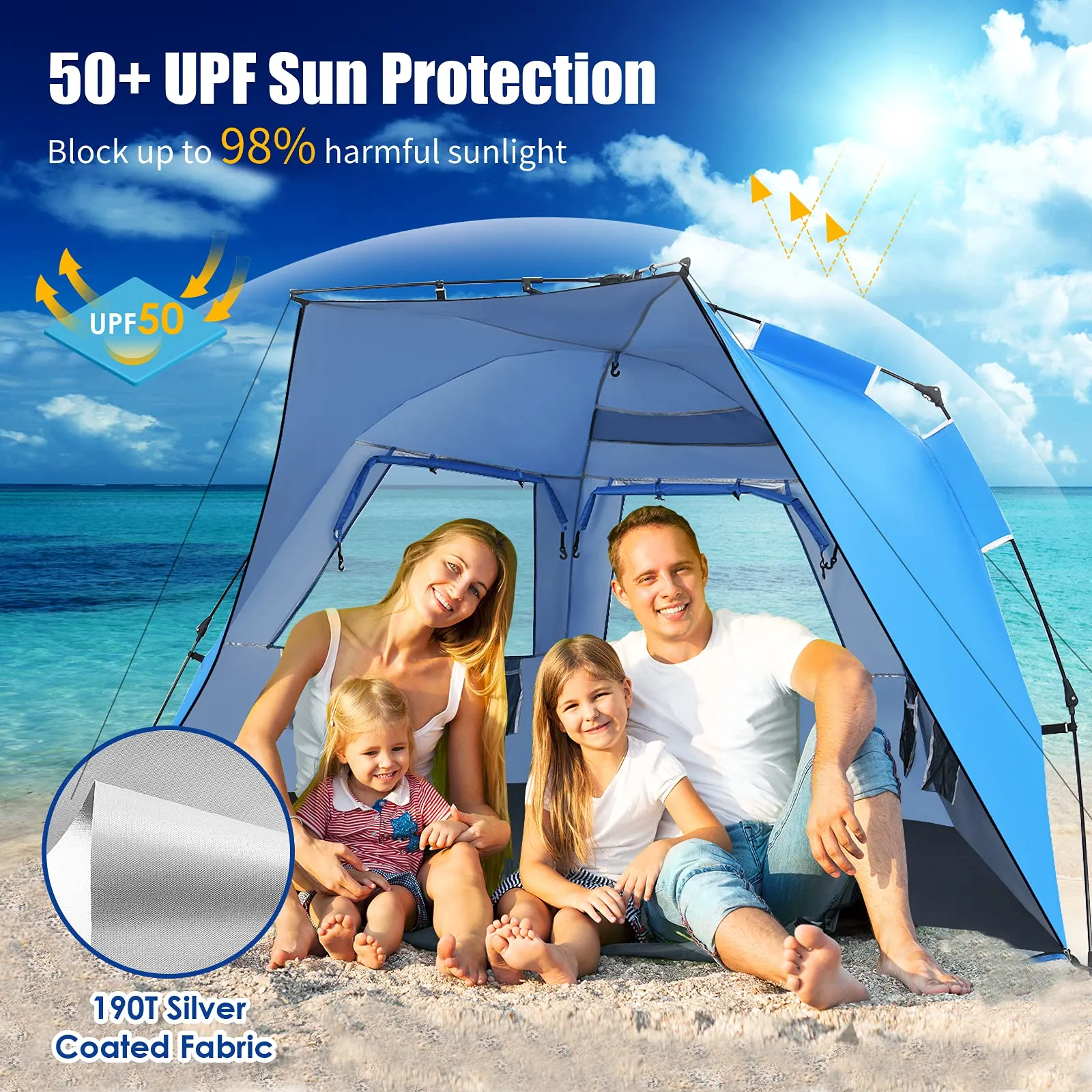 Tangkula 3-4 Person Easy Pop Up Beach Tent, UPF 50  Portable Sun Shelter