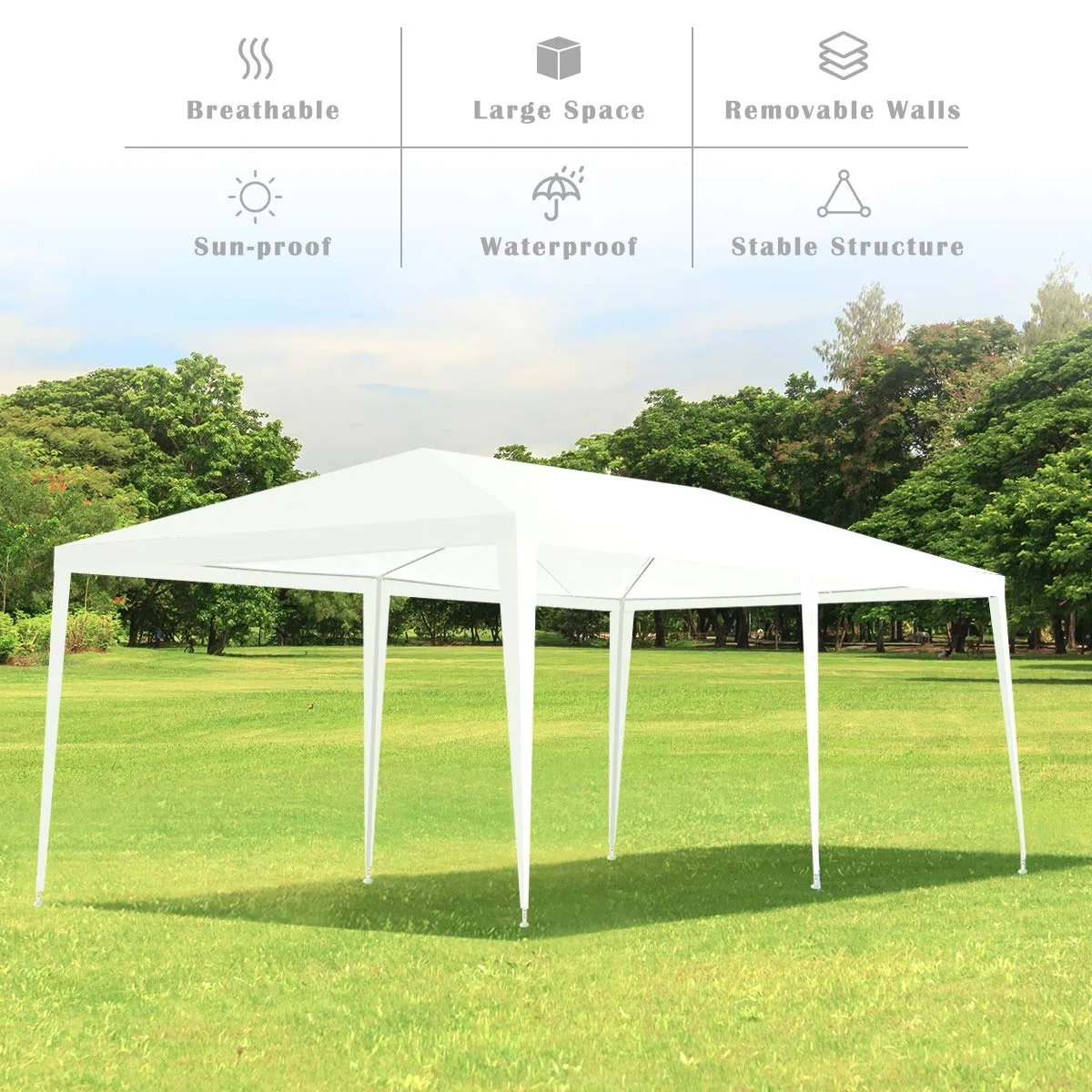 TANGKULA Outdoor Tent 10x20, White Party Wedding Tent Canopy with Removable Sidewalls