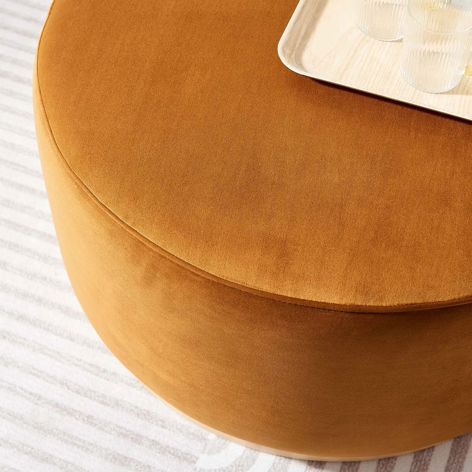 Tilden Large 29" Round Performance Velvet Upholstered Ottoman