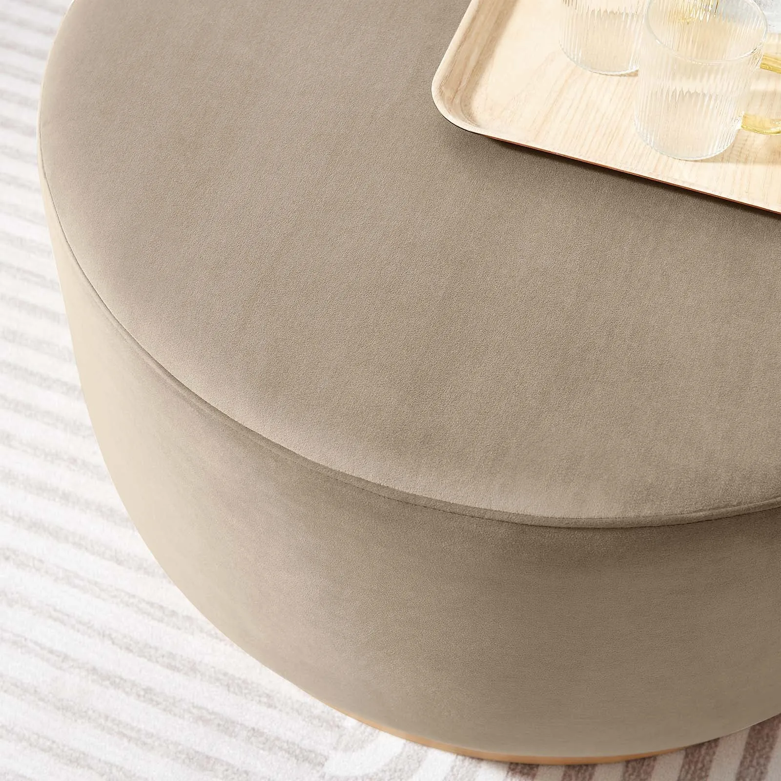 Tilden Large 29" Round Performance Velvet Upholstered Ottoman
