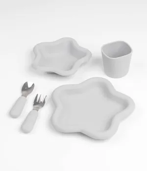 Toddler Silicone Feeding Set Plates, Cup & Cutlery - Grey