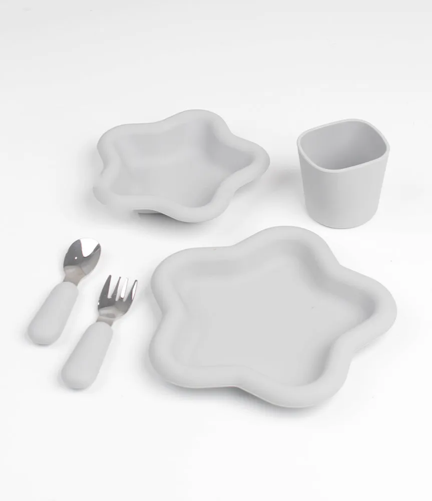 Toddler Silicone Feeding Set Plates, Cup & Cutlery - Grey