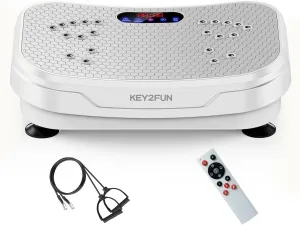 Vibration Plate Exercise Machine, KEY2FUN 2025 Upgraded Vibration Plate for Lymphatic Drainage, Large-Size Vibrating Platforms with Resistance Bands, 330LBS Capacity Shake Board for Home Fitness