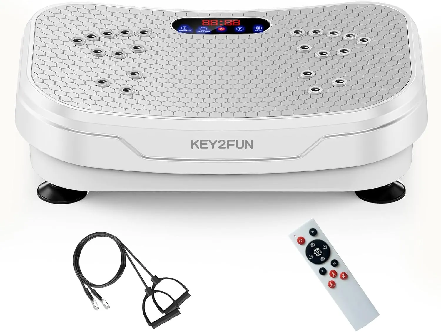 Vibration Plate Exercise Machine, KEY2FUN 2025 Upgraded Vibration Plate for Lymphatic Drainage, Large-Size Vibrating Platforms with Resistance Bands, 330LBS Capacity Shake Board for Home Fitness