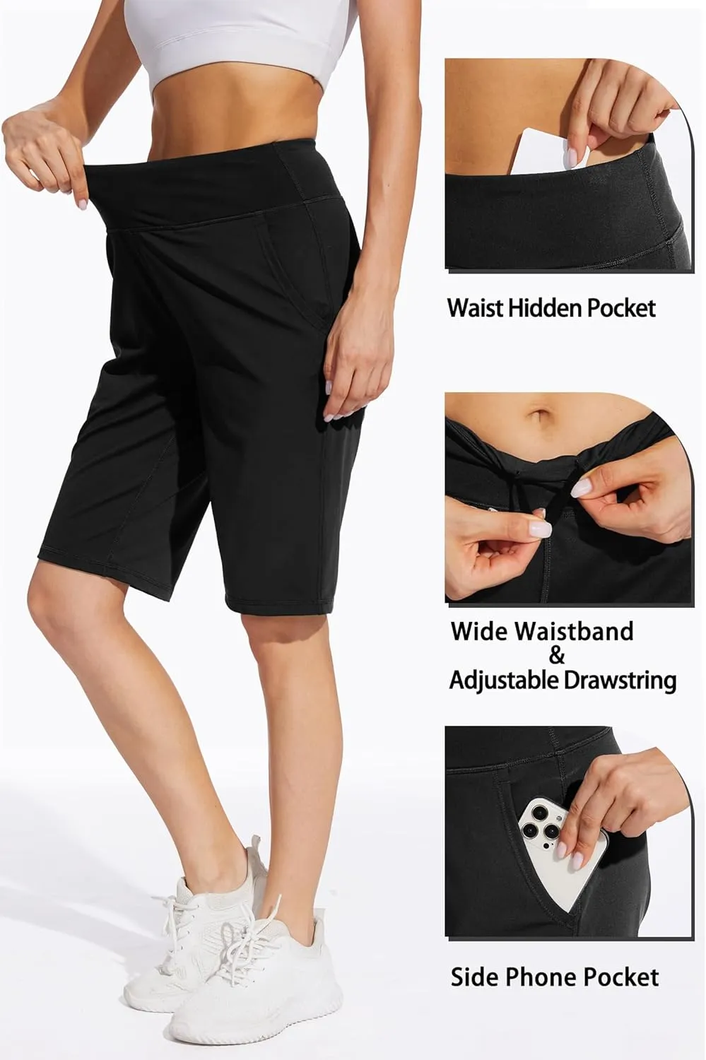 Women Long Shorts 12" Knee Length Casual Workout Athletic Swim Board Bermuda Shorts