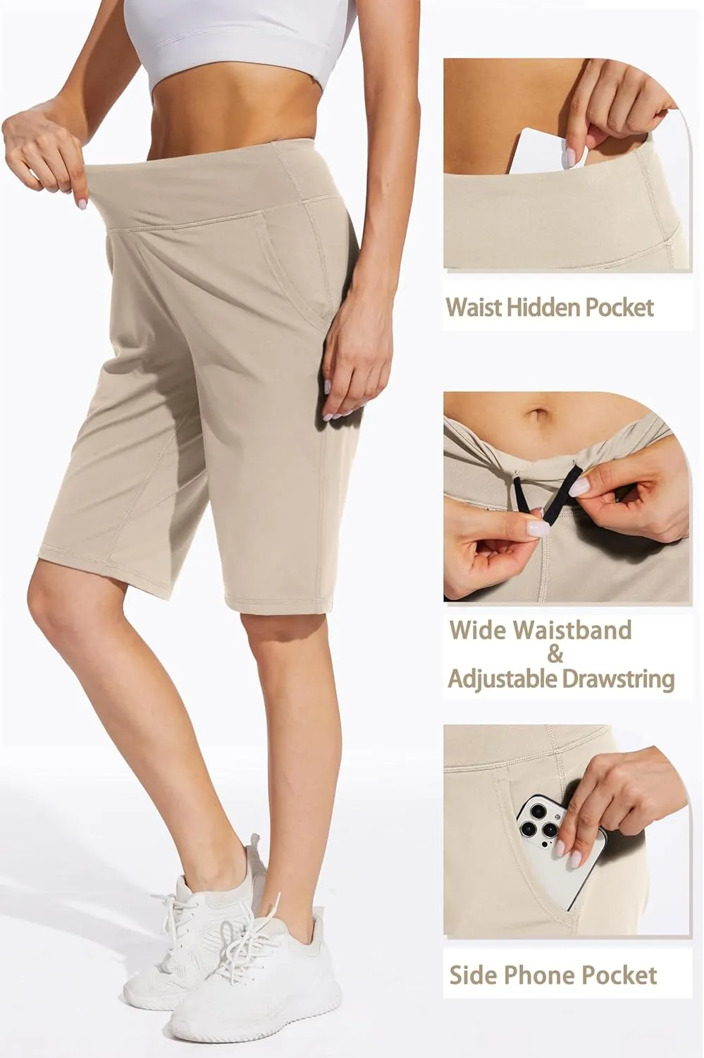 Women Long Shorts 12" Knee Length Casual Workout Athletic Swim Board Bermuda Shorts