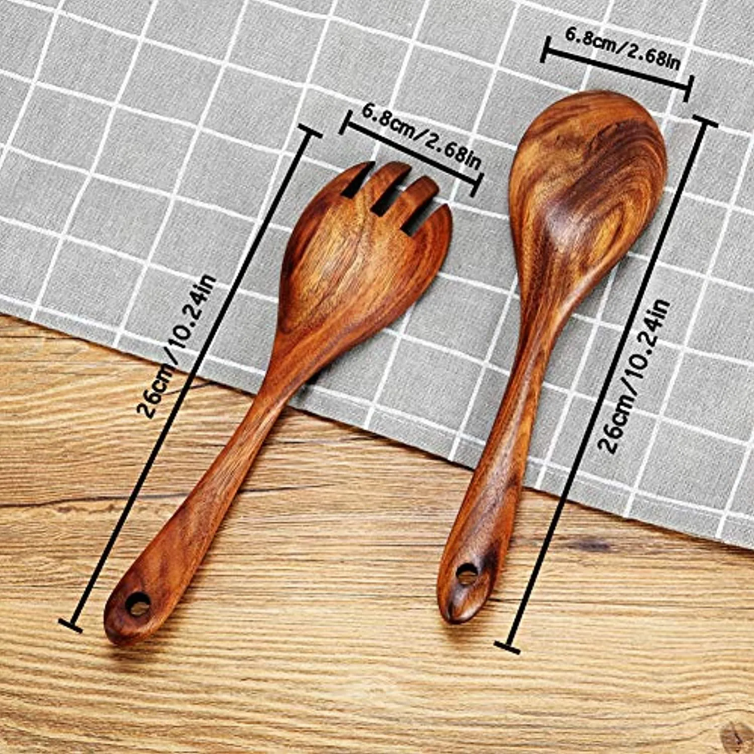 Wooden Salad Spoon and Fork Set for Kitchen - 6 Pairs