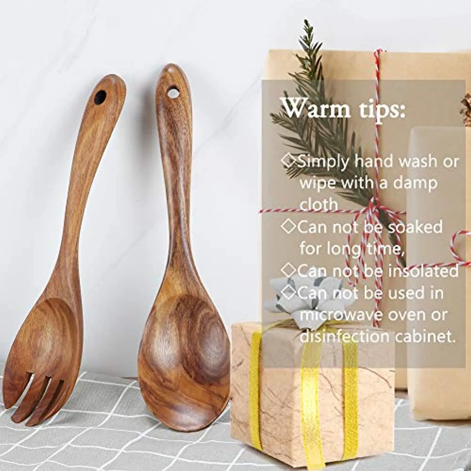 Wooden Salad Spoon and Fork Set for Kitchen - 6 Pairs