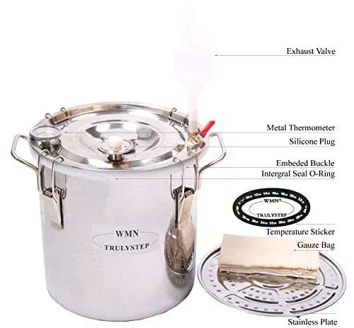 YUEWO 2 Pots Stainless Steel Still 5Gal/20Liters Water Alcohol Distiller Home Brew Kit Wine Making Supplies for DIY Brandy Whisky Vodka Distilled Water, Silver