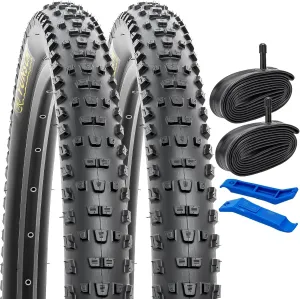 YUNSCM 2-PCS 29" Mountain Bike Tires 29x2.25/57-622 and 29" Heavy Duty Bike Tubes Schrader Valve with 2 Rim Strips Compatible with Mountain Bike 29x2.20/2.25/2.30 Bicycle Tires and Tubes (Y-704)